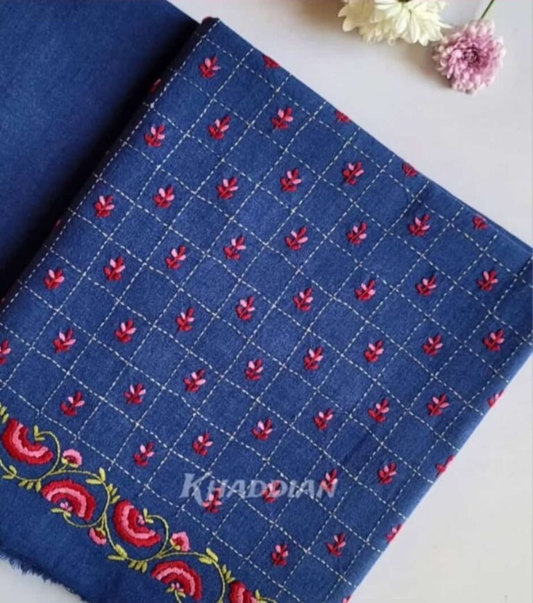 Deep sea blue base is glimmering with soft pink and burgundy blossoms - Unsticthed - 2 Piece