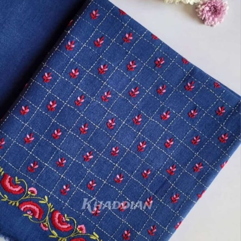 Deep sea blue base is glimmering with soft pink and burgundy blossoms - Unsticthed - 2 Piece