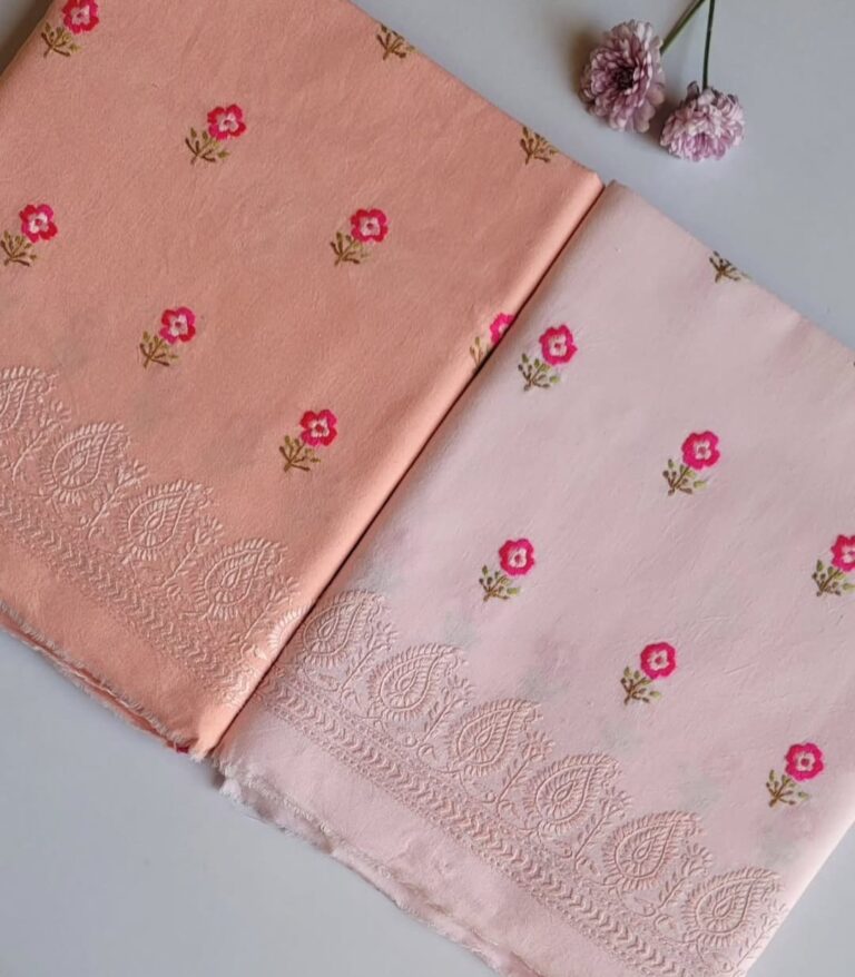 Soft Peach and Sand Pink Hand-Embroidered Winter Ensemble – 2-Piece Unstitched Outfit - Rohi Ki Khaddian