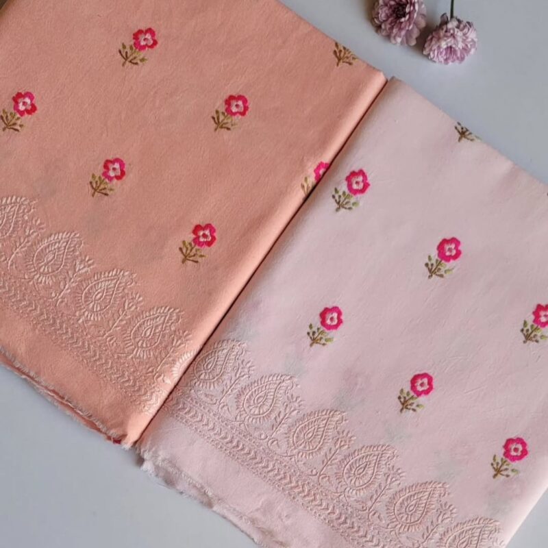 Soft Peach and Sand Pink Hand-Embroidered Winter Ensemble – 2-Piece Unstitched Outfit - Rohi Ki Khaddian