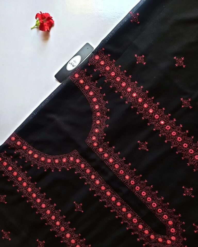 Classic Midnight Black & Scarlet Ensemble – Intricate Needlework & Mirrors, Limited Edition Ethnic Masterpiece - Unstitched - Shirt and Trouser