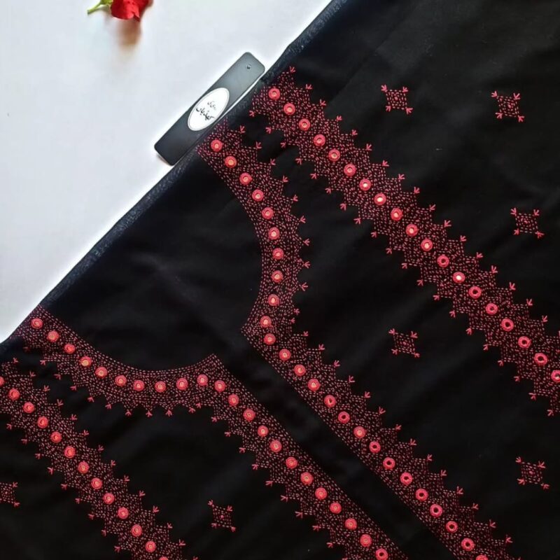Classic Midnight Black & Scarlet Ensemble – Intricate Needlework & Mirrors, Limited Edition Ethnic Masterpiece - Unstitched - Shirt and Trouser