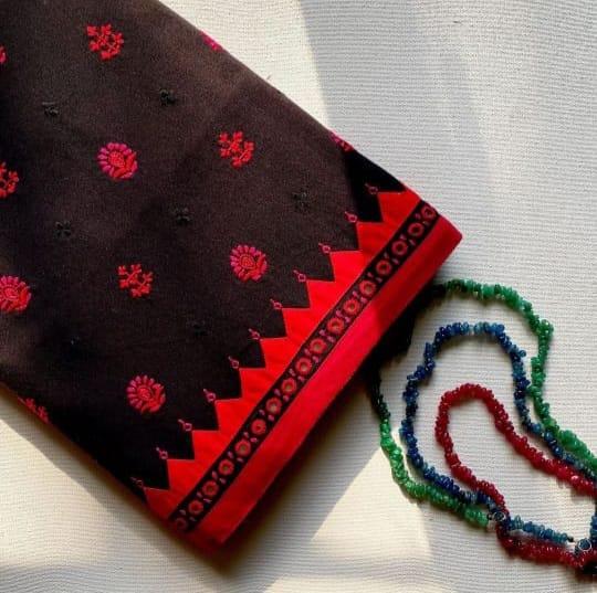 Cozy Berry Red & Midnight Black Ensemble – A Timeless Winter Classic - Hand-made Embroidered - Unstictched - 2 Piece
