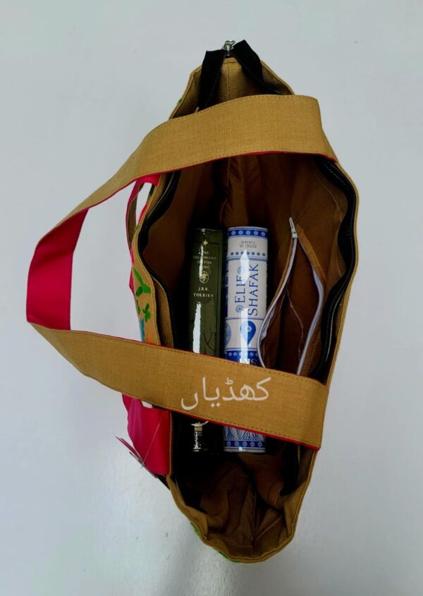 handcrafted-limited-edition-bag-fuchsia-turquoise-burnt-orange-birds-precision-embroidery-inner-pocket
