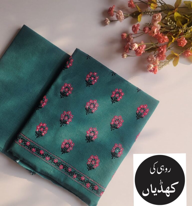 Vivid Viridian Ensemble with Hand-Embroidered Pink & Black Motifs - Winter - Unstitched - 2 Piece
