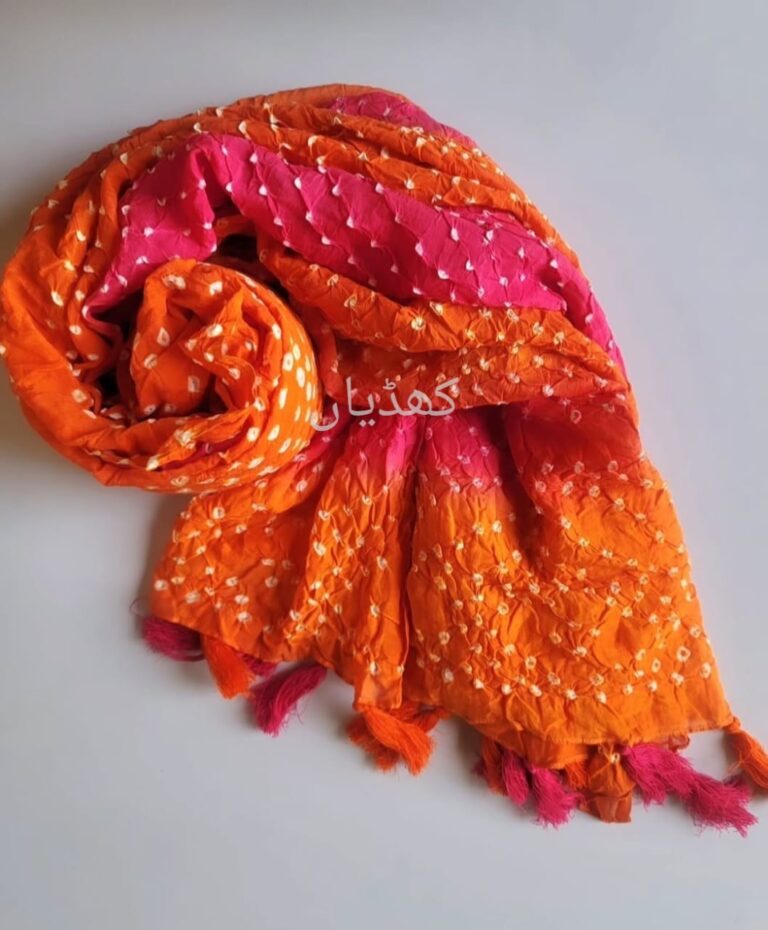 Hand Knotted-Chunri Dupatta Multicolored KD00002 Rohi Khaddian