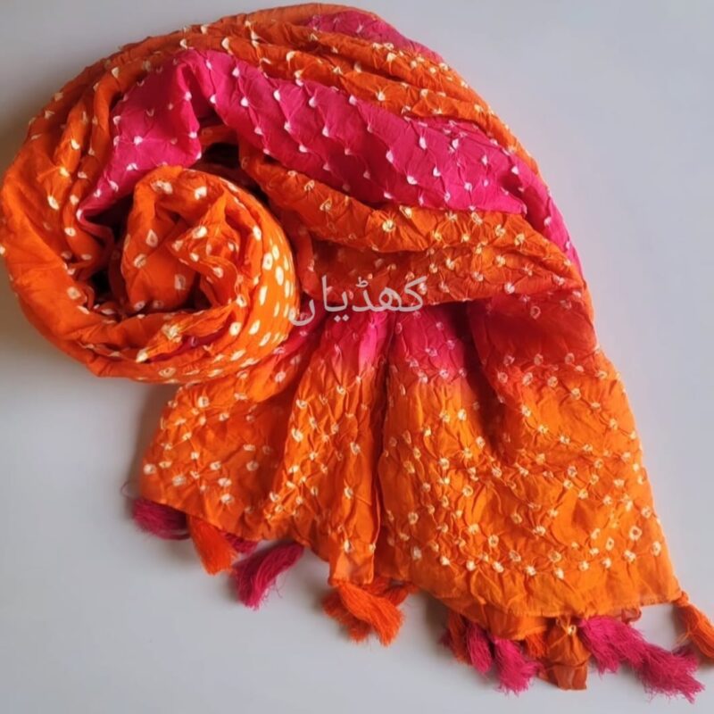 Hand Knotted-Chunri Dupatta Multicolored KD00002 Rohi Khaddian