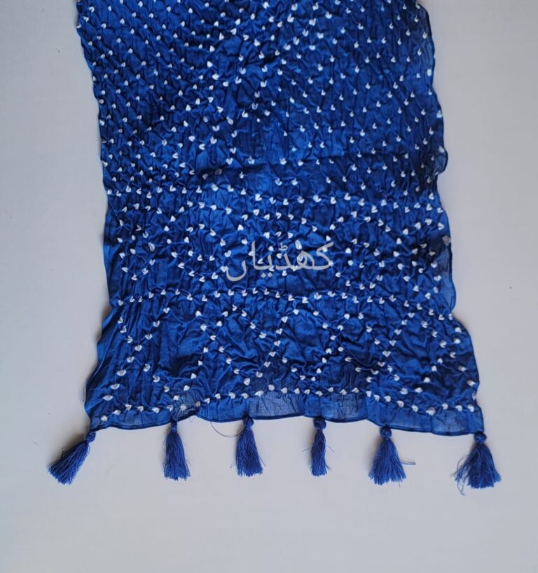 Hand Knotted Chunri Stole - Royal Blue Colour - Pure Lawn Charm