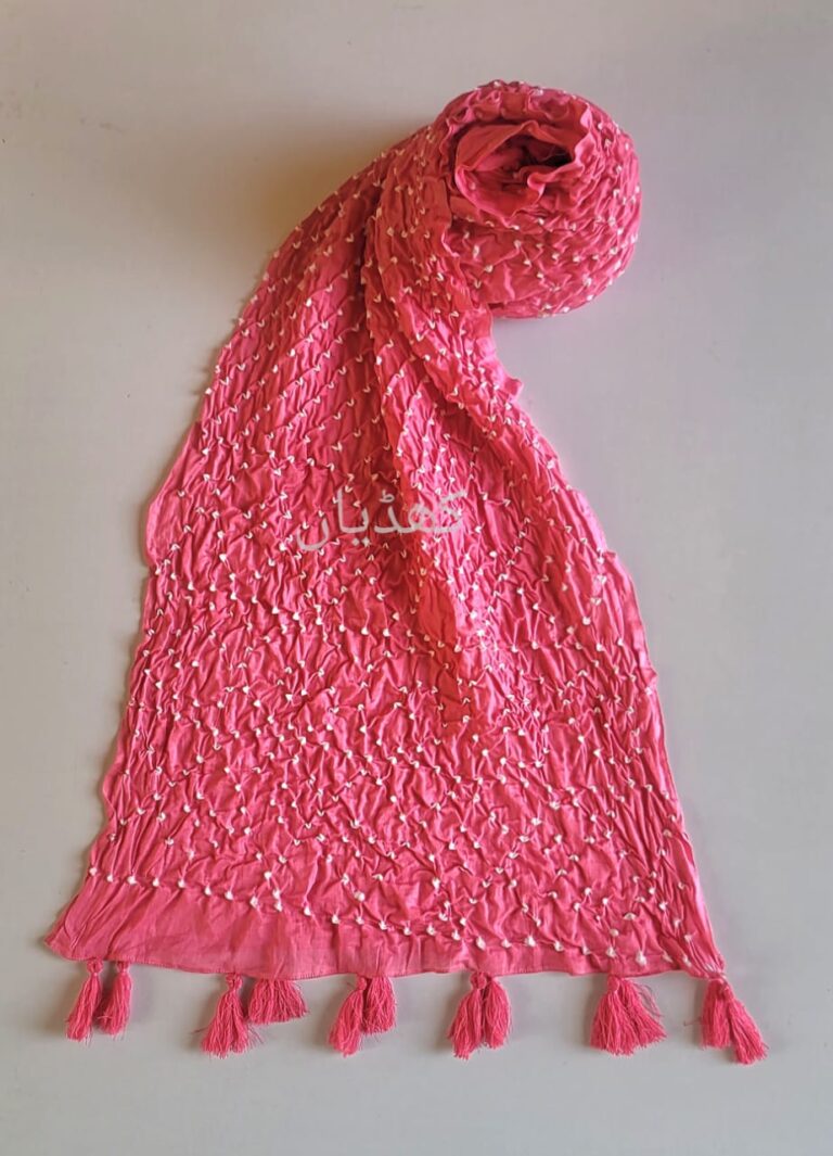 Candy pink hand-knotted chunri dupatta in pure lawn fabric