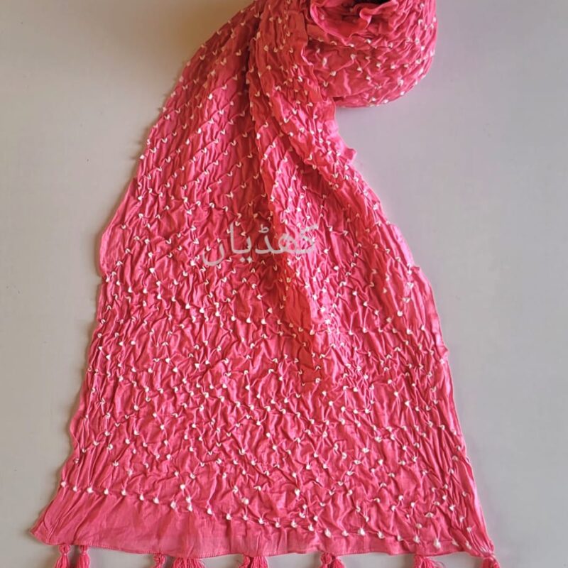 Candy pink hand-knotted chunri dupatta in pure lawn fabric