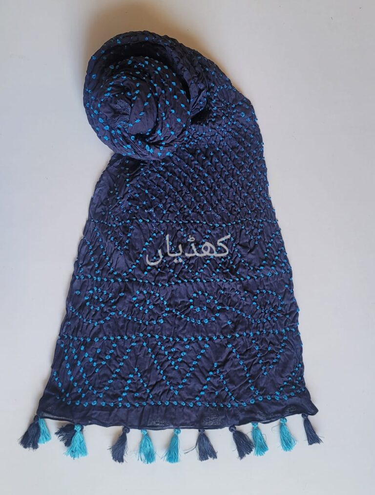 dark-navy-blue-hand-knotted-chunri-dupatta-ferozi-dots-pure-lawn