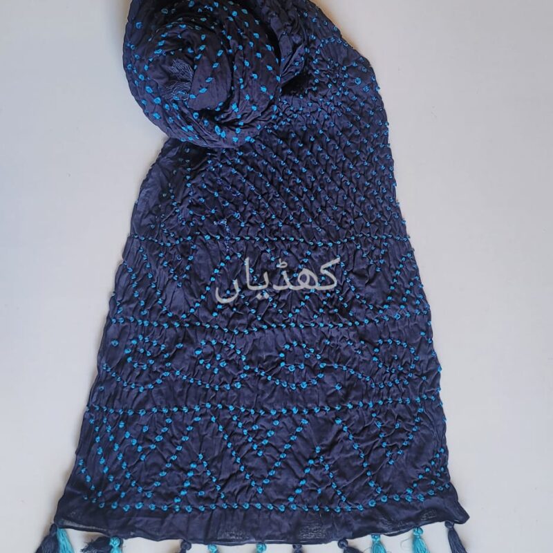 dark-navy-blue-hand-knotted-chunri-dupatta-ferozi-dots-pure-lawn