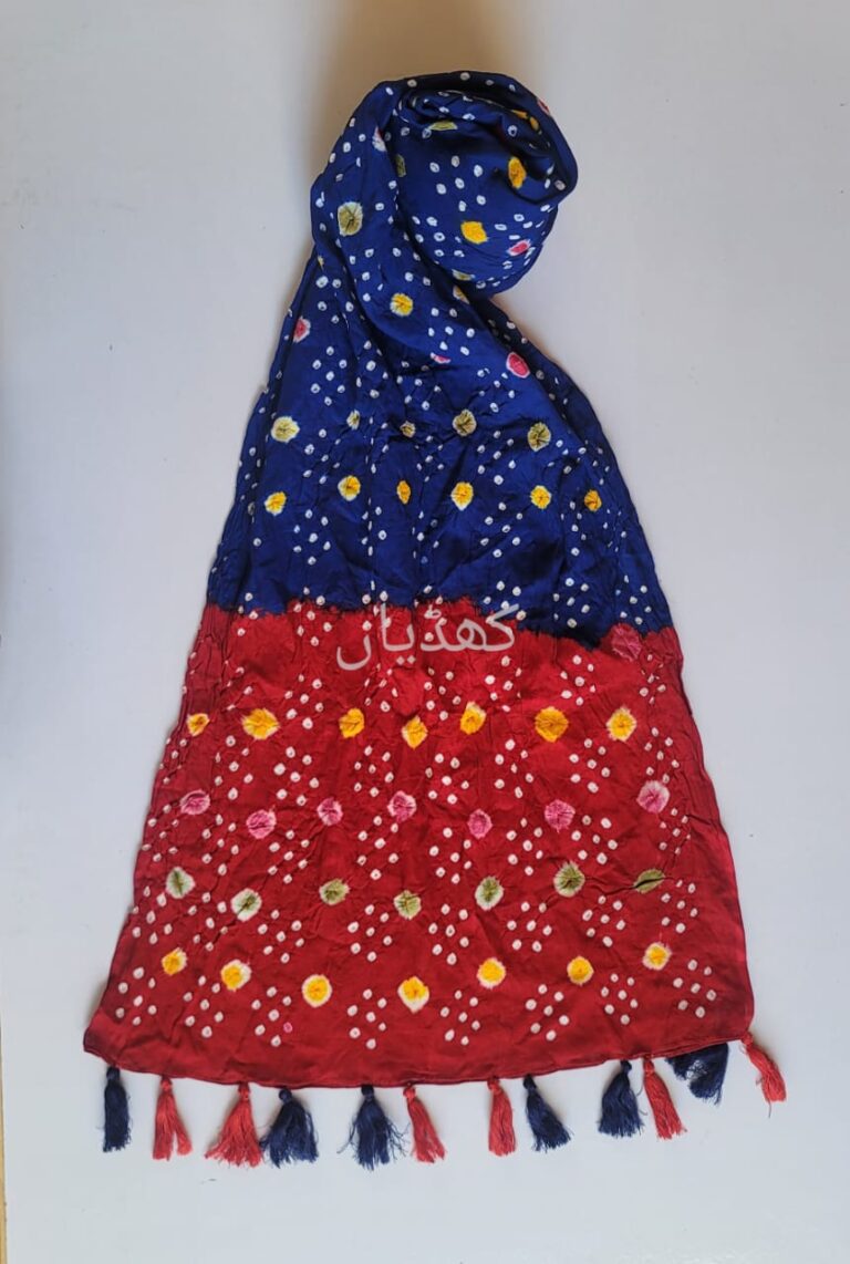 multicolored-hand-knotted-chunri-dupatta-pure-lawn-Khaddian-Pakistan