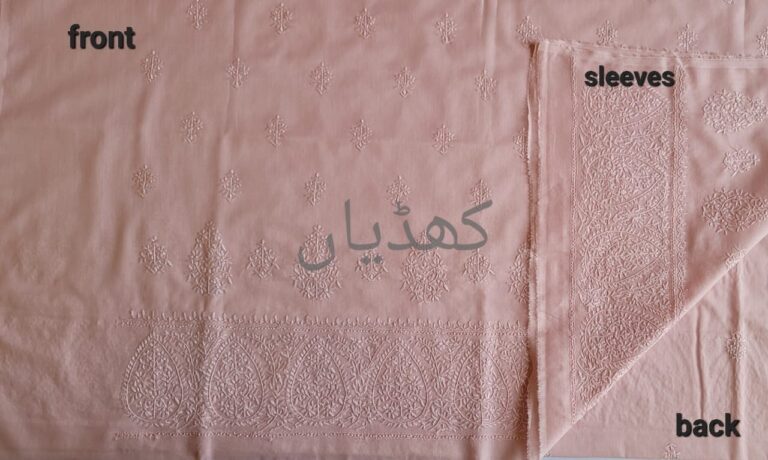 Sand Pink 2-Piece Unstitched Suit Lawn Hand Embroidered Shirt with Plain Dyed Trouser | Pure Lawn Fabric - Image 2