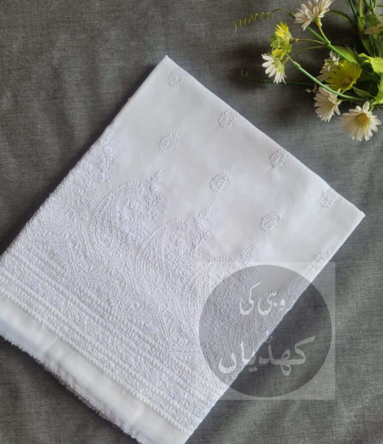 unstitched-hand-embroidered-white-lawn-shirt-dyeable-KS00017-khaddian-Pakistan