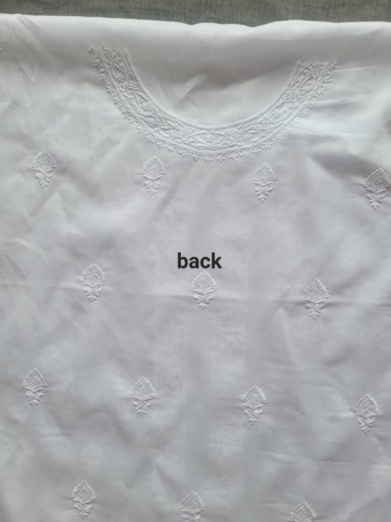 White Unstitched Hand-Embroidered Lawn Shirt – Dyeable, Front, Back & Sleeves Embroidery - Image 2