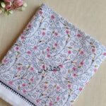 Ivory white lawn shirt with floral pink and ebony embroidery