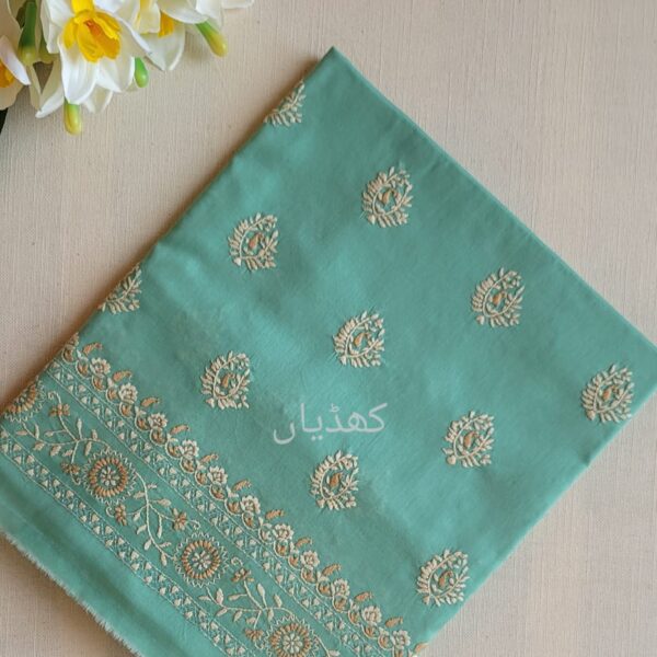 Mint green hand-embroidered unstitched 2-piece lawn suit