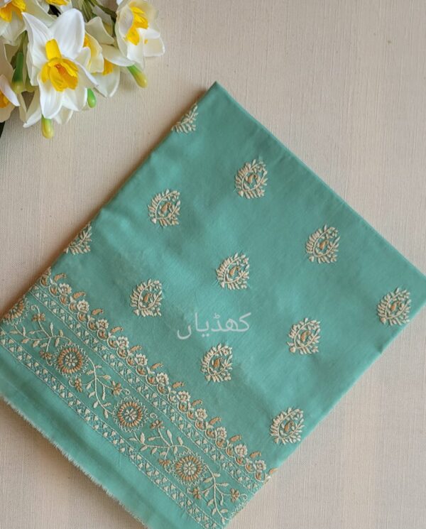 Mint green hand-embroidered unstitched 2-piece lawn suit