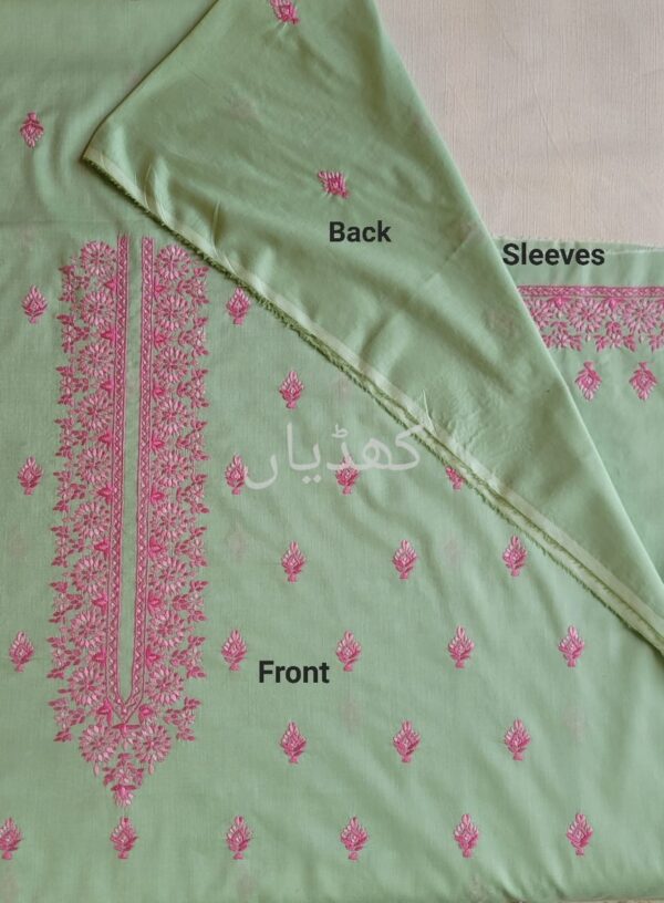 Summer-ready lawn suit with traditional embroidery – mint green front back