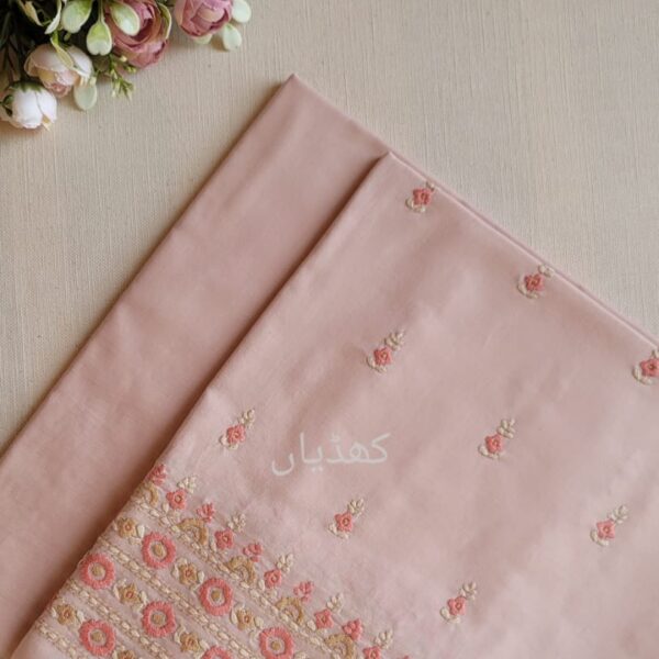 Sand pink lawn suit with peach hand embroidery