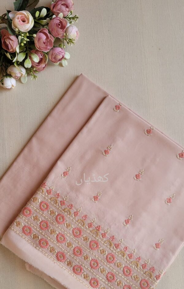 Sand pink lawn suit with peach hand embroidery