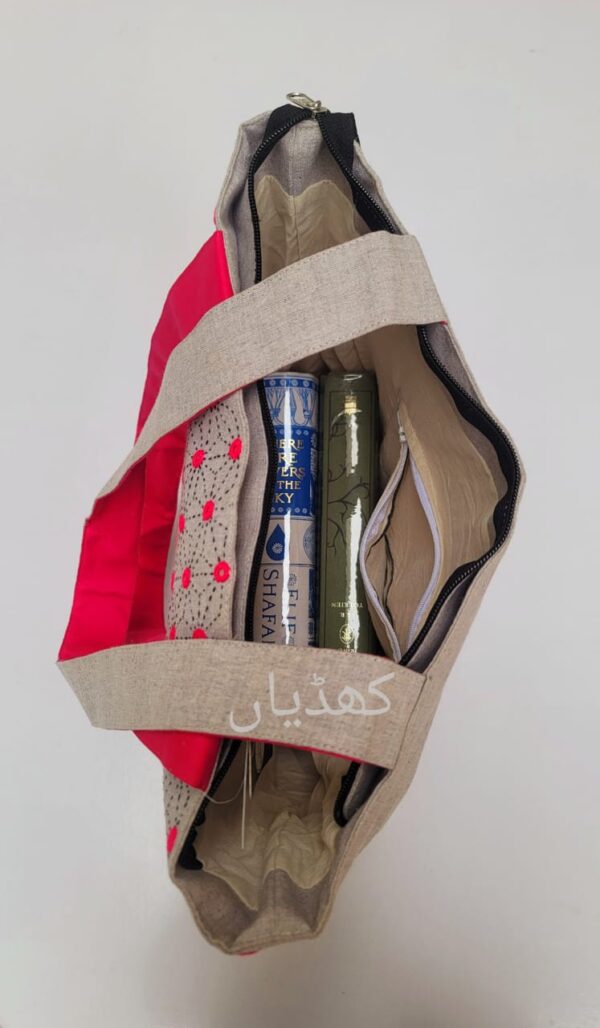 Limited Edition Pink Floral Hand-Embroidered Tote Bag | Large Capacity, Ethnic Charm, Pakistan - Image 2
