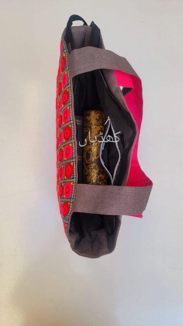 Pink Blooms Tote Bag for Women Hand Embroidered Artisan Made Tote Bag in Pakistan - Image 3