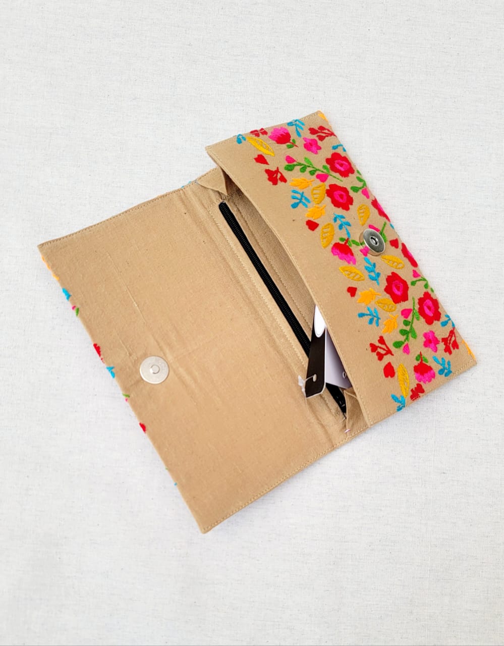 Summer Blossom Hand Embroidered Wallet for Women | Handmade Floral Wallet from Pakistan - Image 3