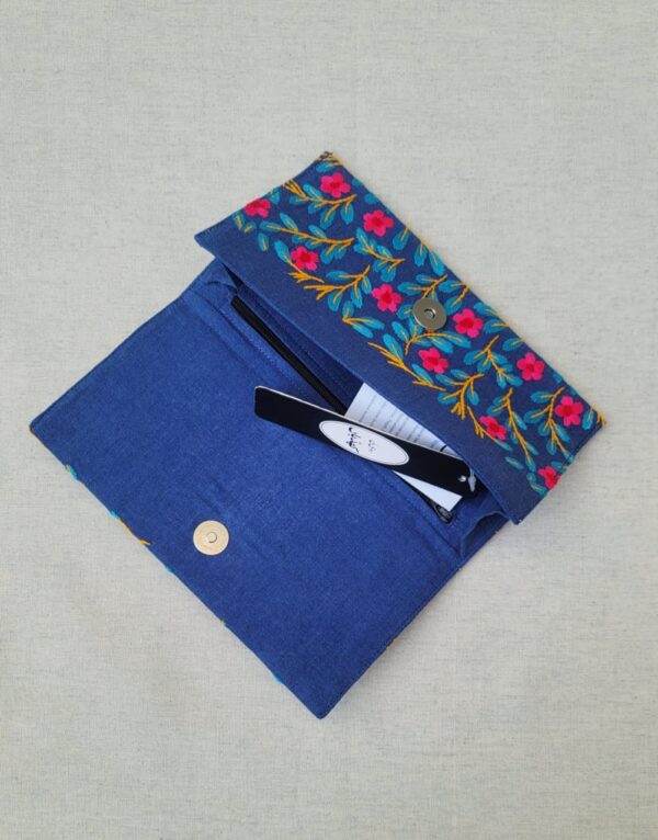 Hand Embroidered Floral Wallet in Turquoise Shrubs | Premium Handmade Wallet from Pakistan - Image 3
