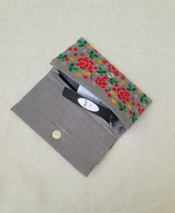 Scarlet Petals Handcrafted Embroidered Wallet for Women | Elegant Handmade Wallet in Pakistan - Image 3