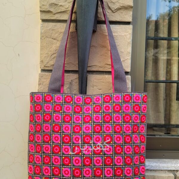 Pink Blooms Tote Bag for Women Hand Embroidered Artisan Made Tote Bag in Pakistan