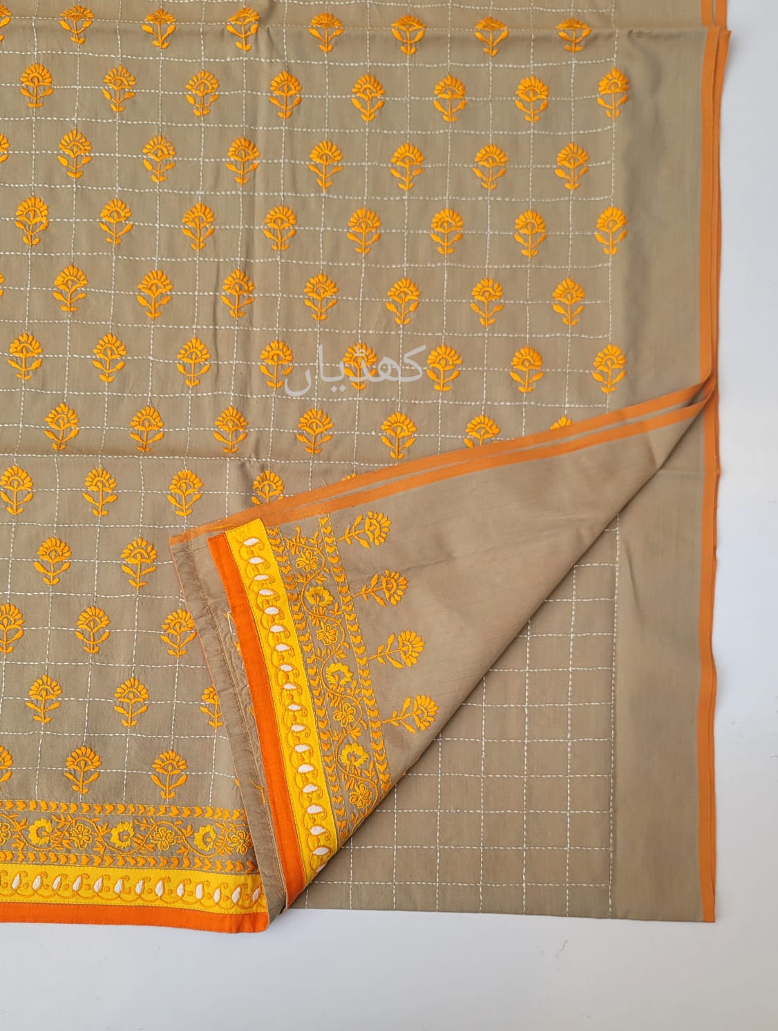 Camel Beige Hand Embroidered 2 Piece Unstitched Outfit for Women in Pakistan