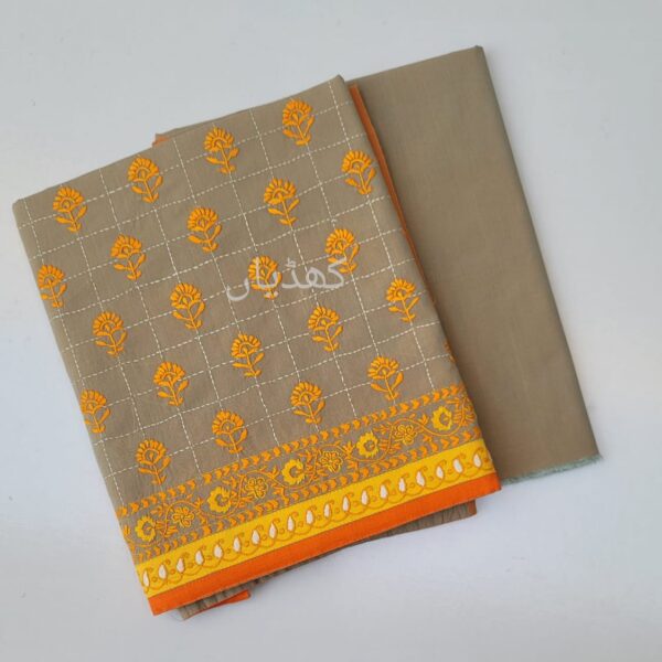 Camel Beige Hand Embroidered 2 Piece Unstitched Outfit for Women in Pakistan