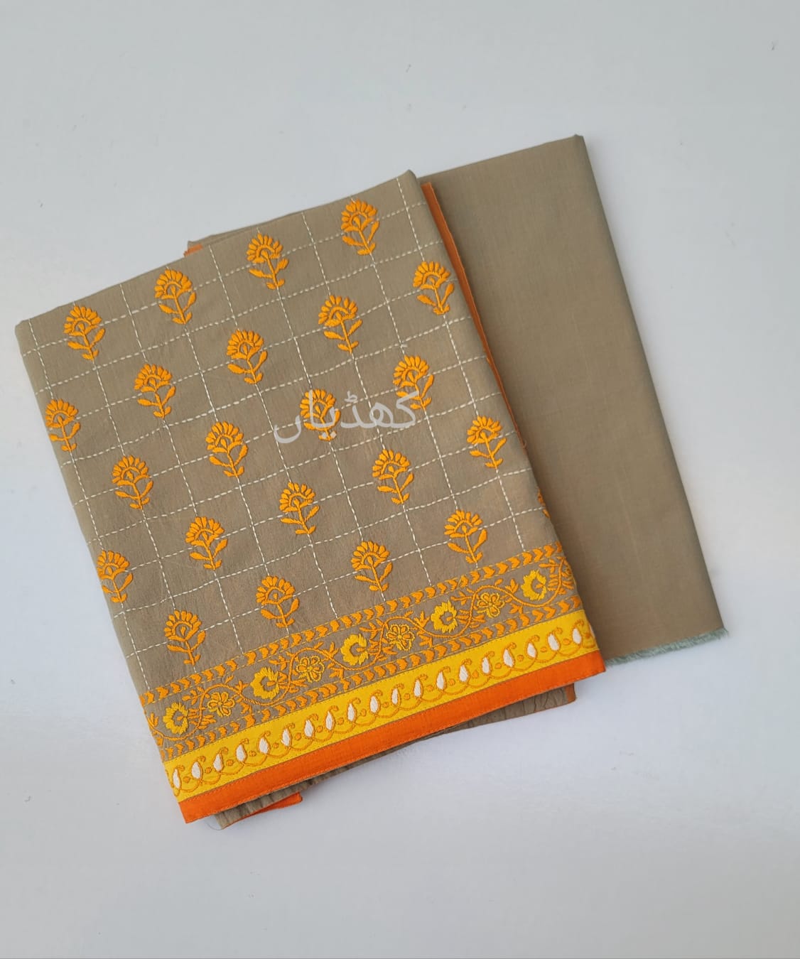 Camel Beige Hand Embroidered 2 Piece Unstitched Outfit for Women in Pakistan