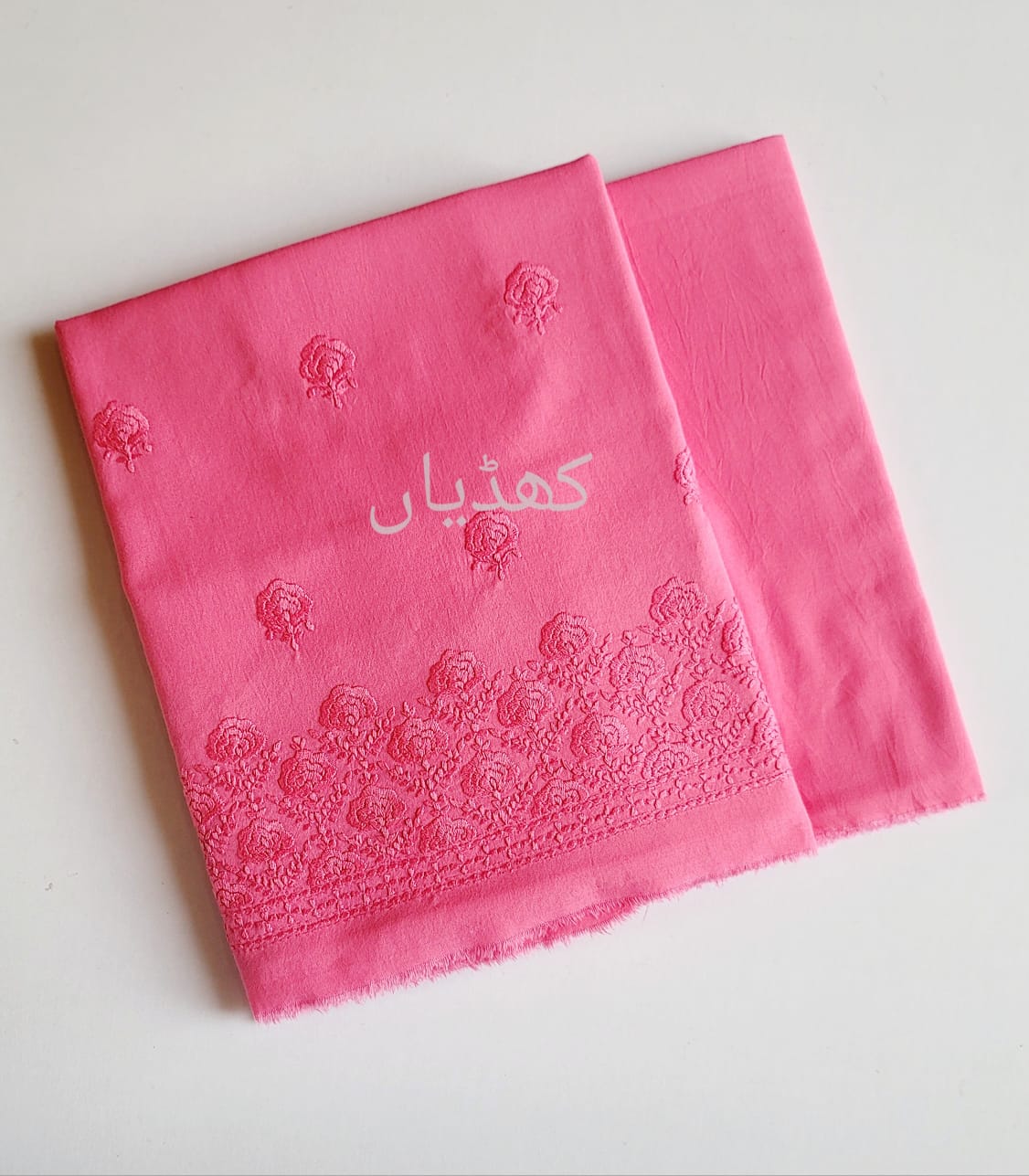 Candy Pink Hand Embroidered Winter Ensemble for Women