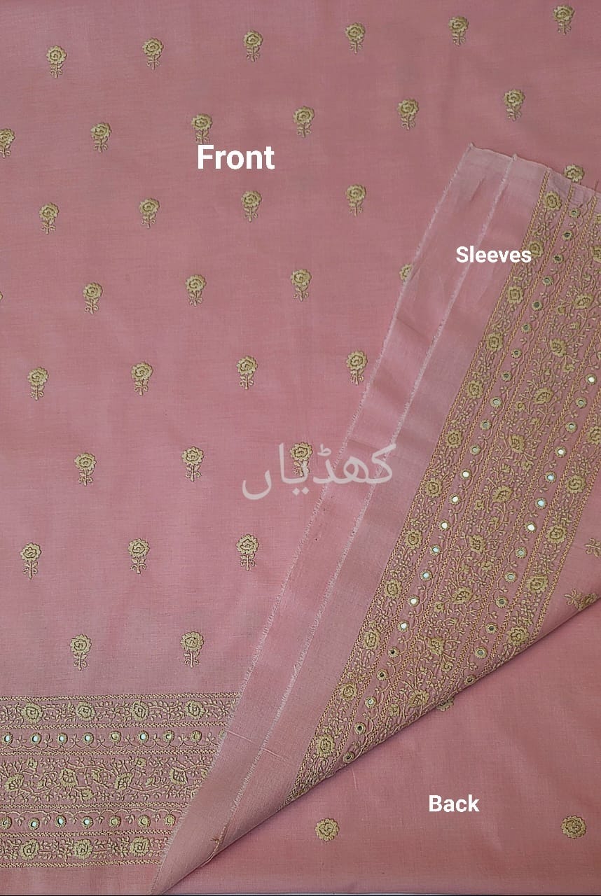 Pale Pink Aurora Hand Embroidered Unstitched Two Piece for Women in Pakistan Soft Cotton Cambric Outfit