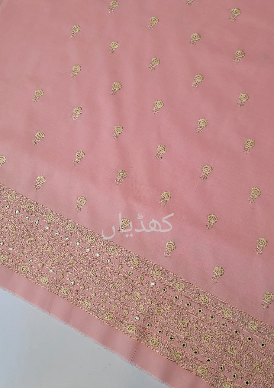 Pale Pink Aurora Hand Embroidered Unstitched Two Piece for Women in Pakistan Soft Cotton Cambric Outfit