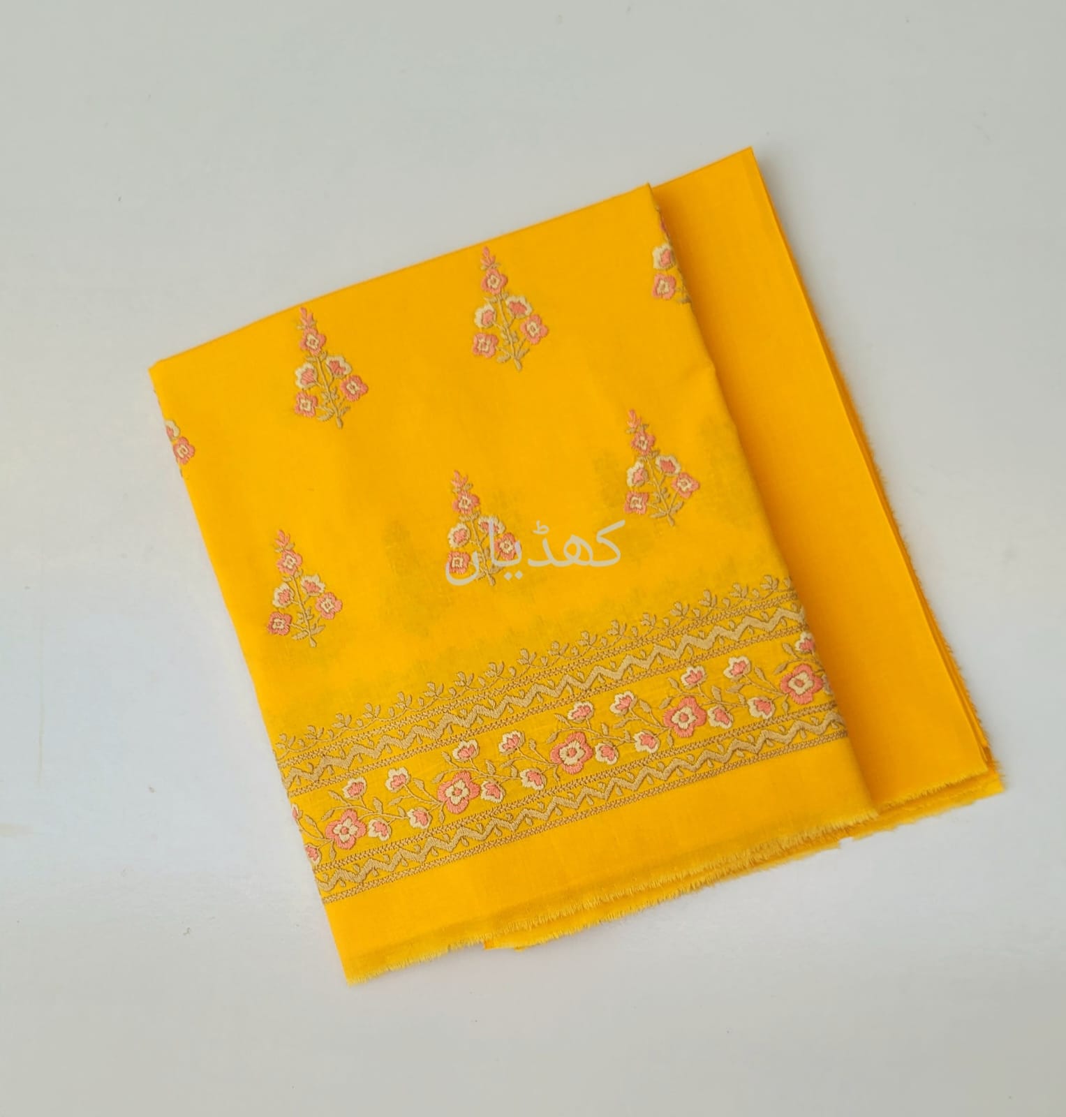 Sunny Yellow Hand Embroidered Cambric Ensemble for Women