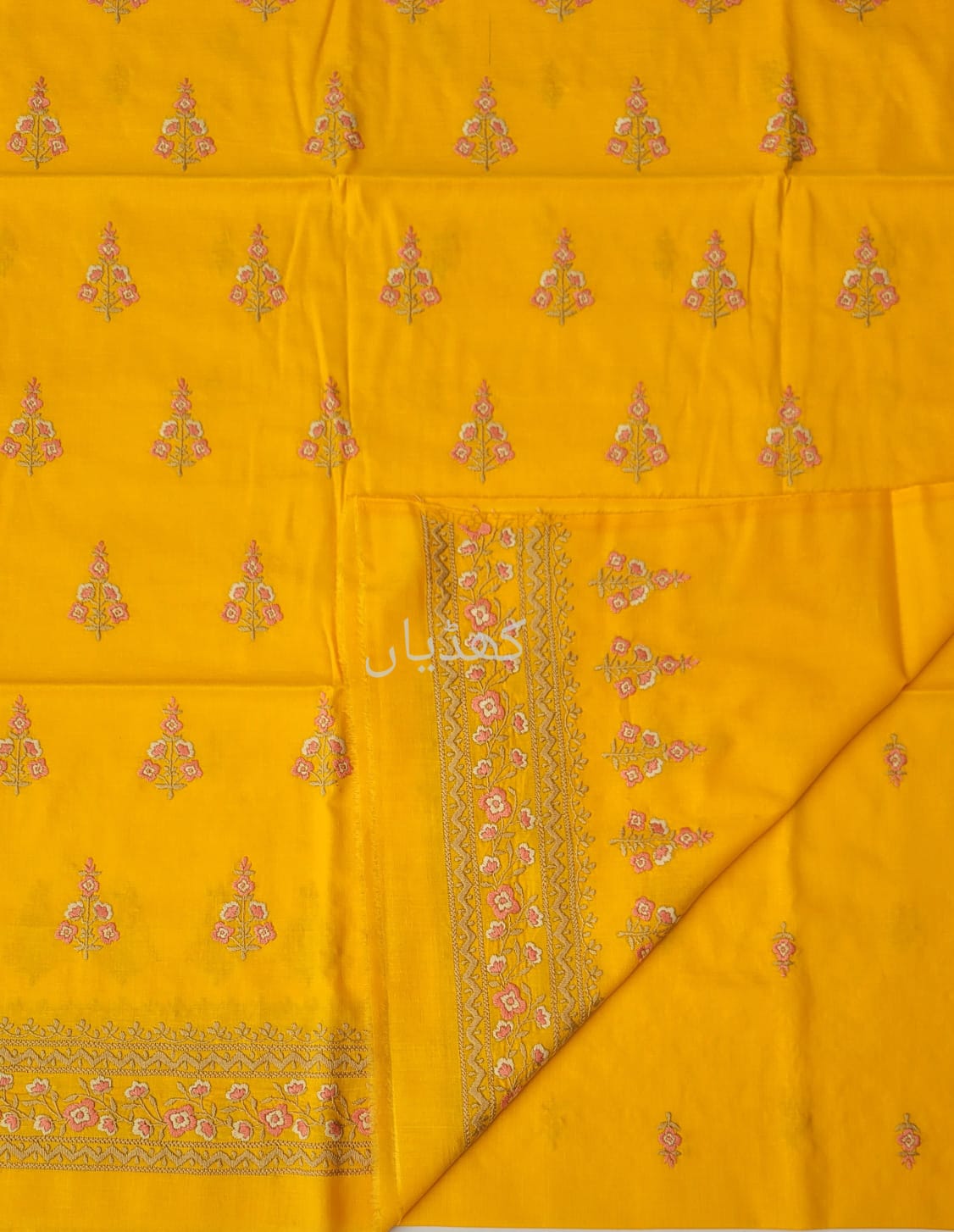 Sunny Yellow Hand Embroidered Cambric Ensemble for Women