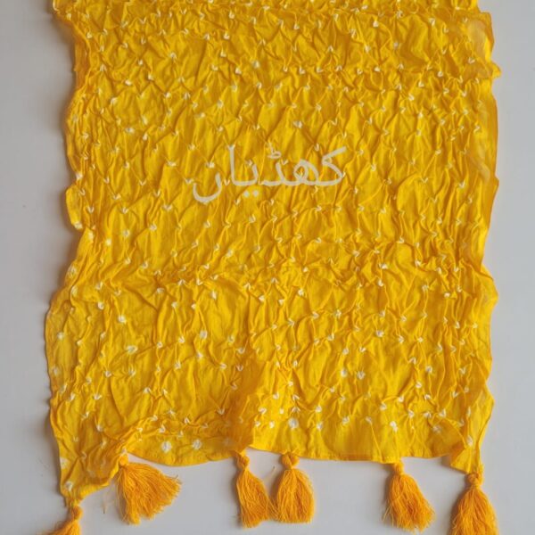 Hand Knotted Chunri Stole Mango Yellow Pure Lawn Dupatta Pakistan Elegant Summer Scarf for Women