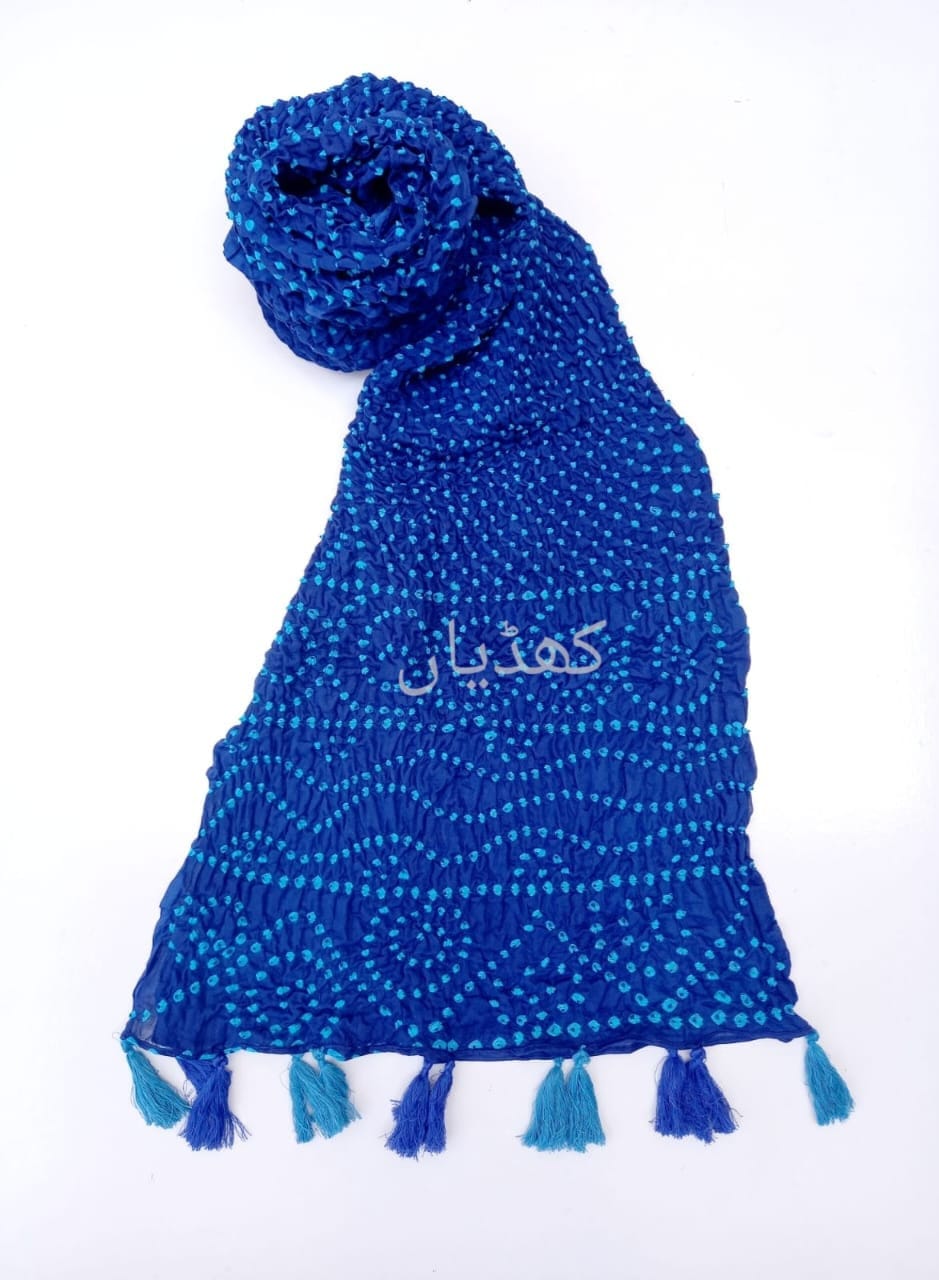 Royal Blue Chunri Dupatta Pure Lawn Hand Knotted Dupatta Pakistan