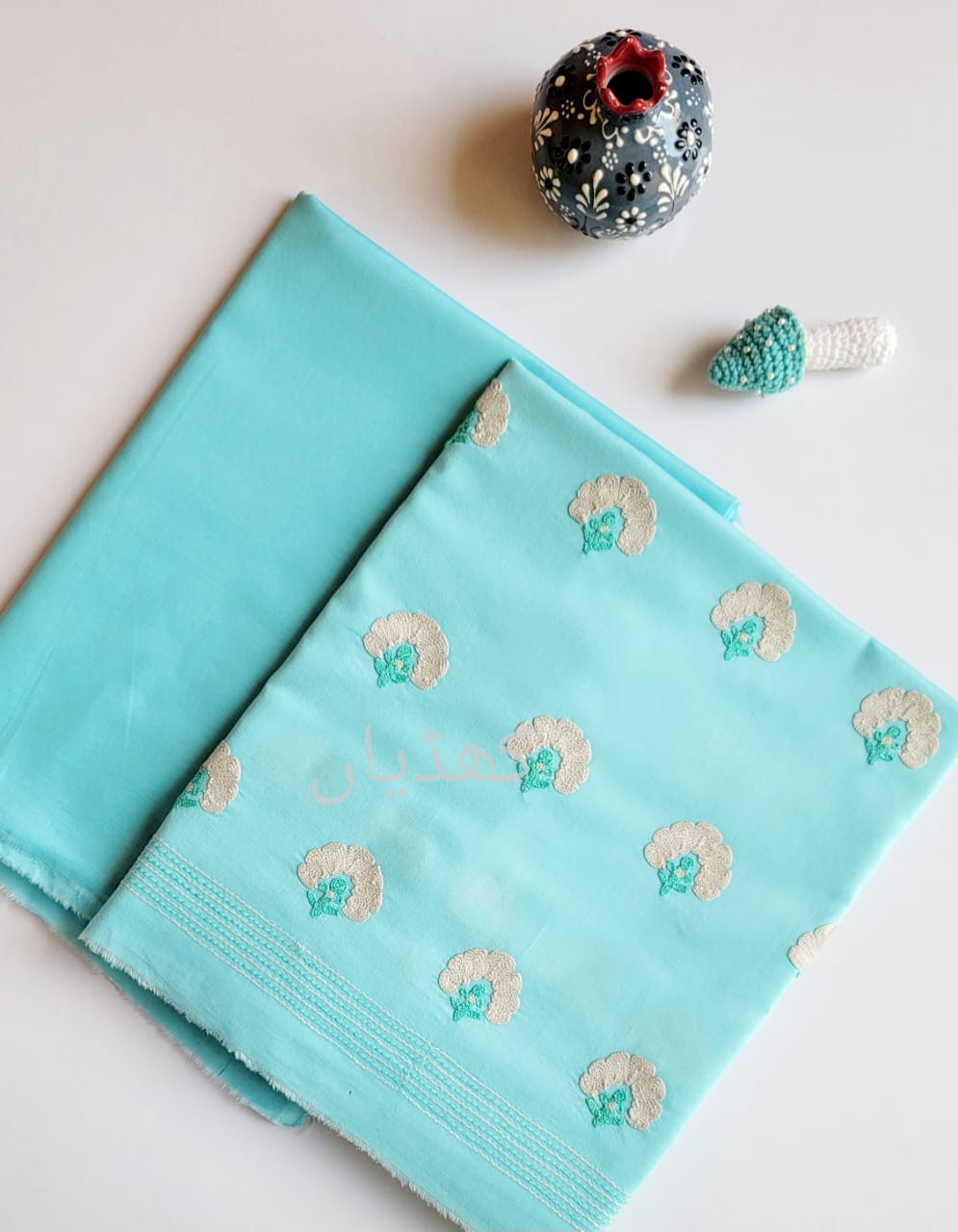 Cyan Lawn Suit Hand Embroidered 2 Piece Unstitched Summer Dress Pakistan