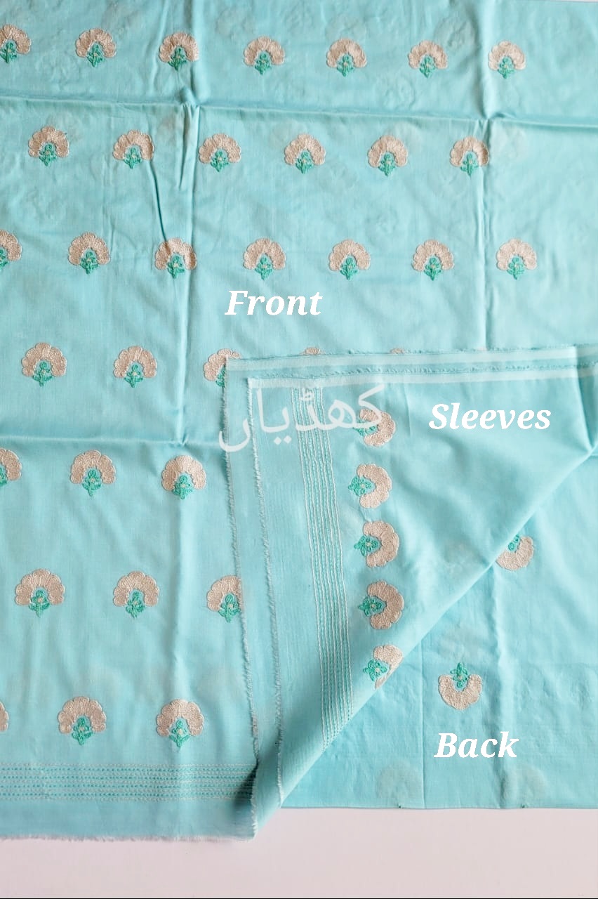 Cyan Lawn Suit Hand Embroidered 2 Piece Unstitched Traditional Summer Dress Pakistan