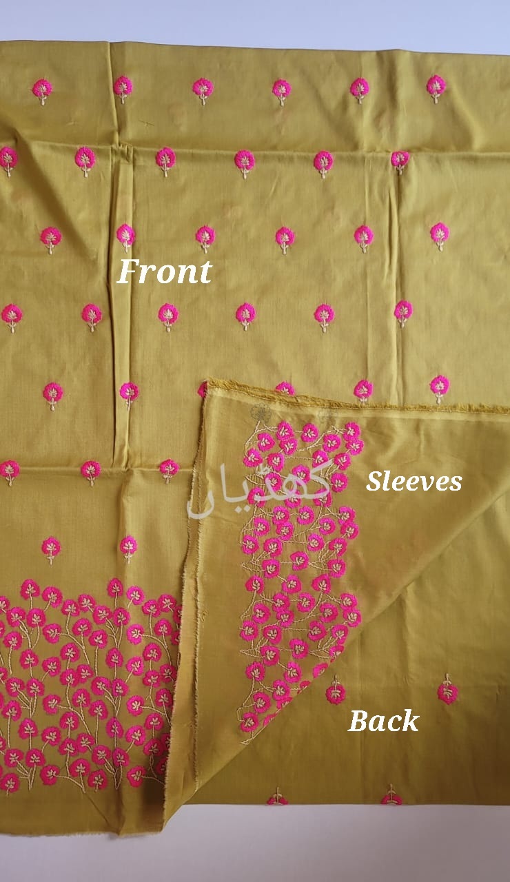 Lime Green Embroidered Lawn Suit Pakistan Unstitched Shirt Trouser Summer