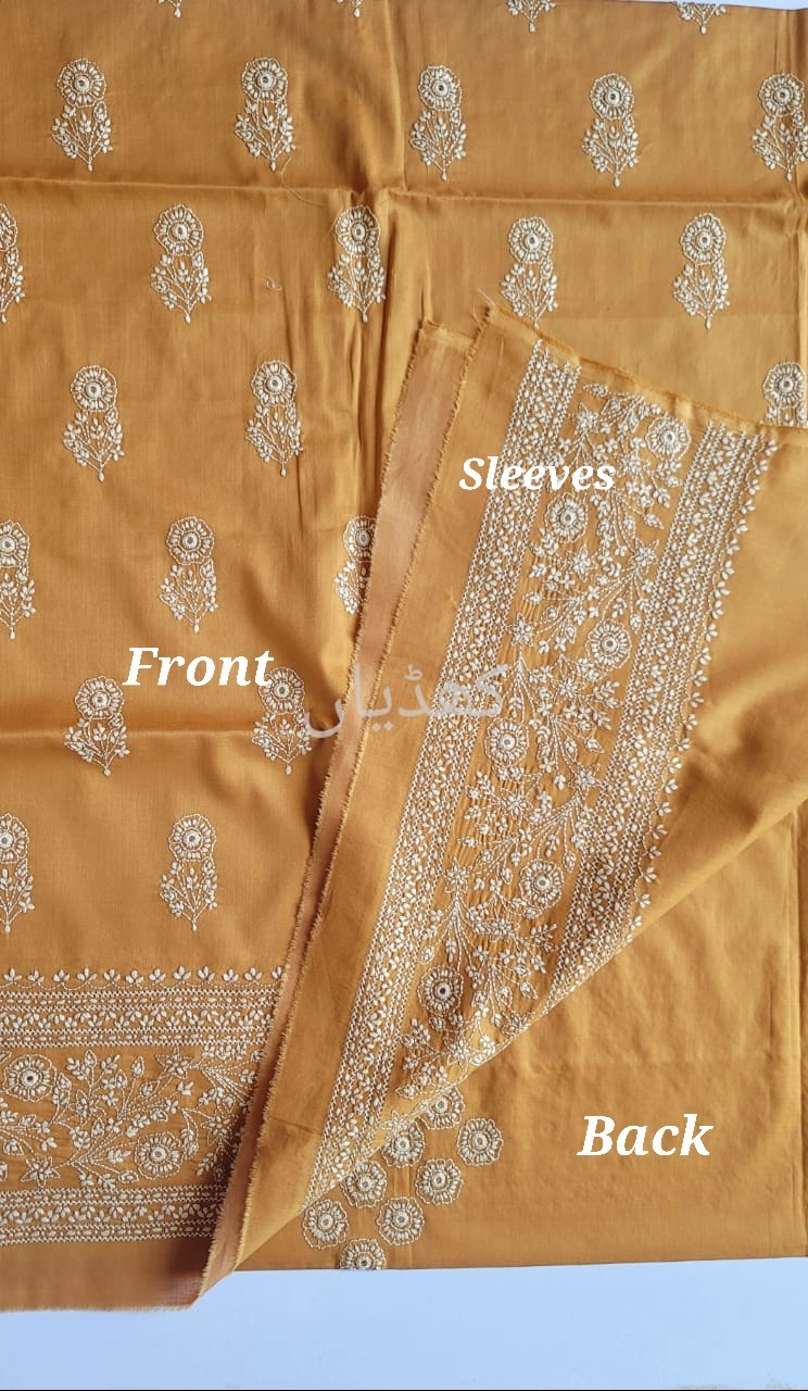 Mango Yellow Lawn Suit Hand Embroidered 2 Piece Unstitched Summer Dress Traditional