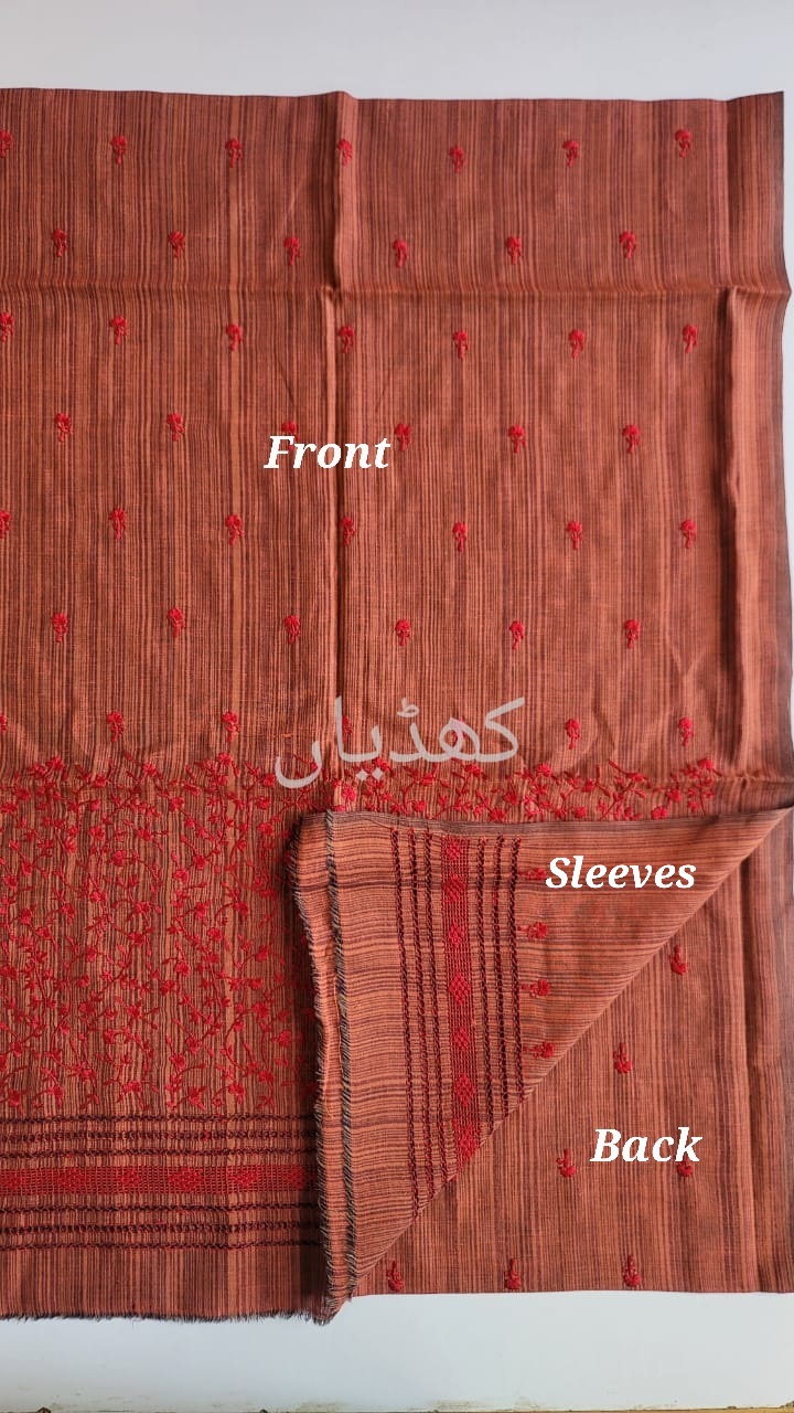 Russet base Hand Embroidered Cotton Shirt Fabric Pakistan Summer Unstitched