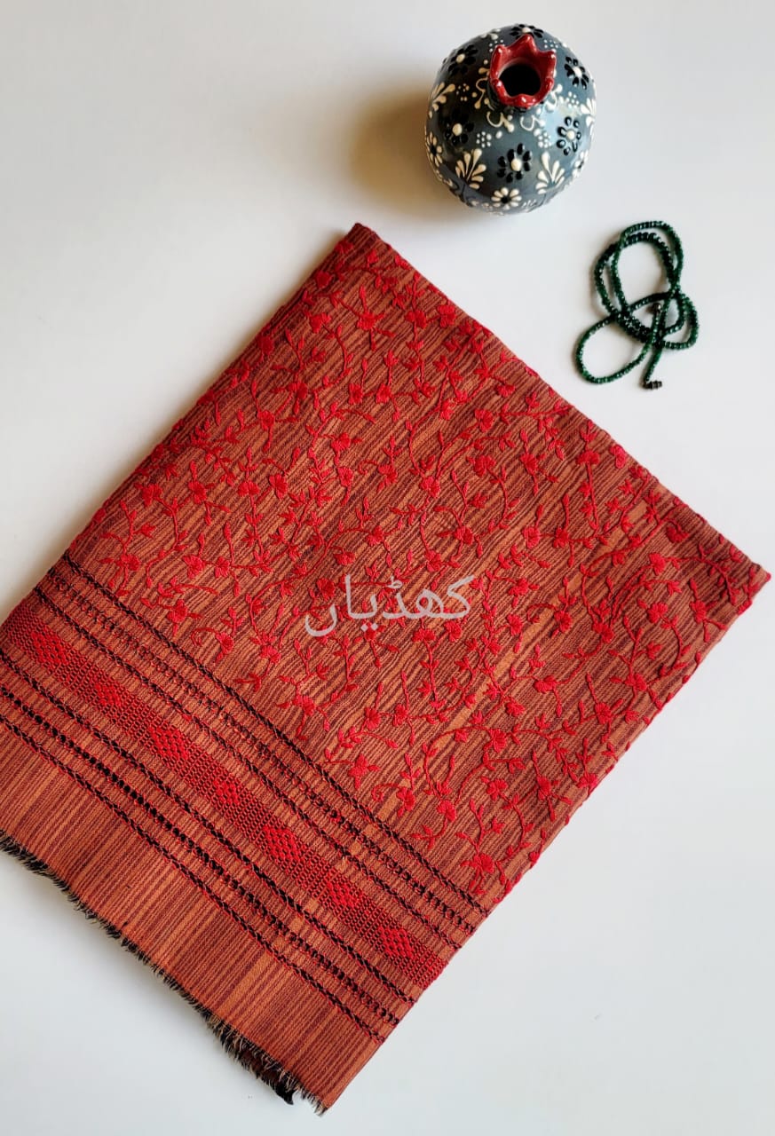 Russet base Hand Embroidered Cotton Shirt Fabric Pakistan Summer Unstitched