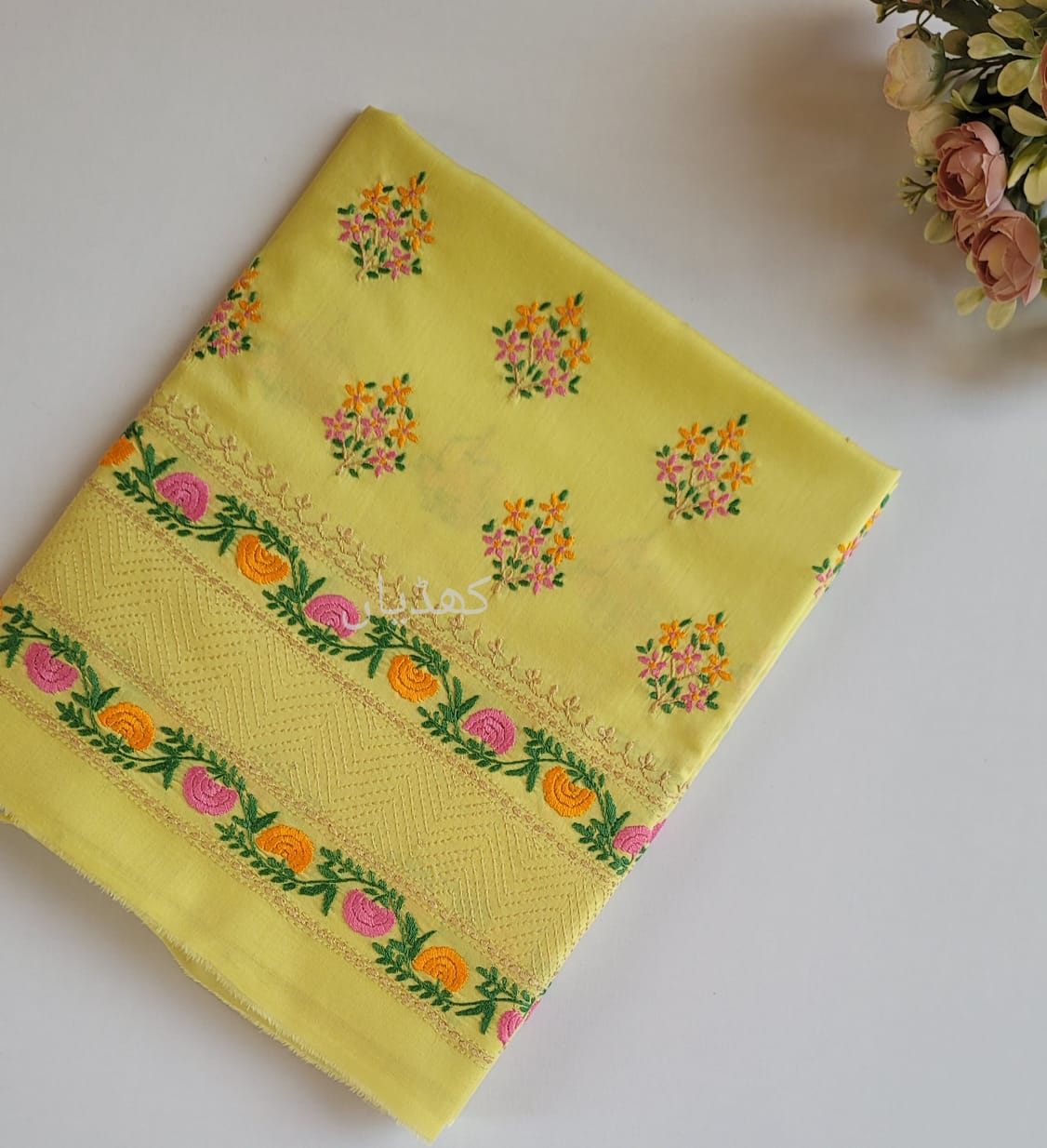 Apple Green hand embroidered pure lawn unstitched 2 piece dress for women in Pakistan