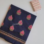 Deep Sea Blue hand embroidered unstitched 2 piece dress for women in Pakistan with floral embroidery